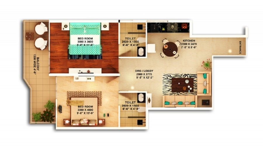 Pyramid Urban 67A 2 BHK Floor Plan